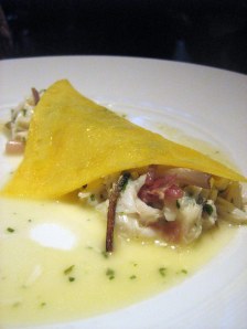 egg crepe, grilled ramps, crab